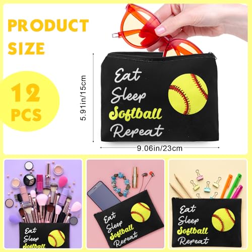 12 Pcs Softball Team Makeup Bags - Canvas Travel Toiletry Pouch for Sports