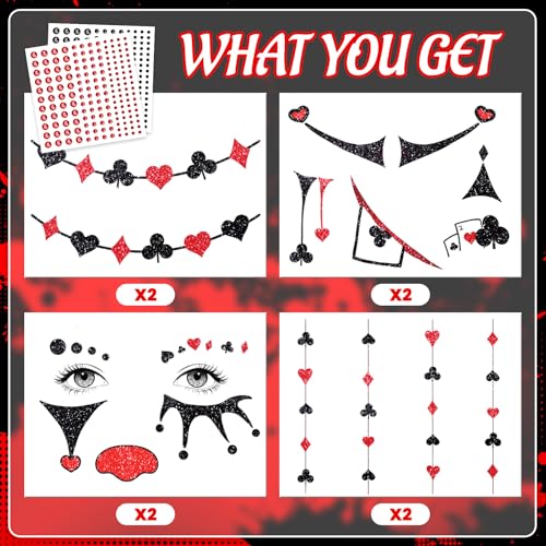 Halloween Clown Face Tattoos & Face Gems Costume Makeup Kit