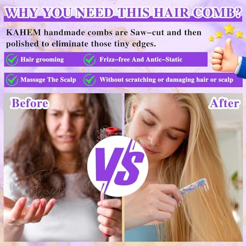 Mabor Tortoise Shell Wide Tooth Comb 2-Pack - Detangling Hair Comb for Wet & Dry Hair