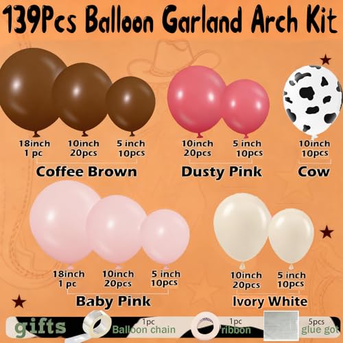 139Pcs Western Cowgirl Balloon Garland Kit for Baby Showers & Parties