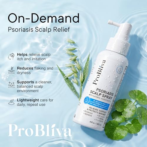 ProBliva Psoriasis Scalp Spray ? Scalp Treatment for Psoriasis, Dandruff & Seborrheic Dermatitis ? On-Demand Itch Relief ? Helps Reduce Flaking & Dryness ? Lightweight & Non-Greasy (4 fl oz)