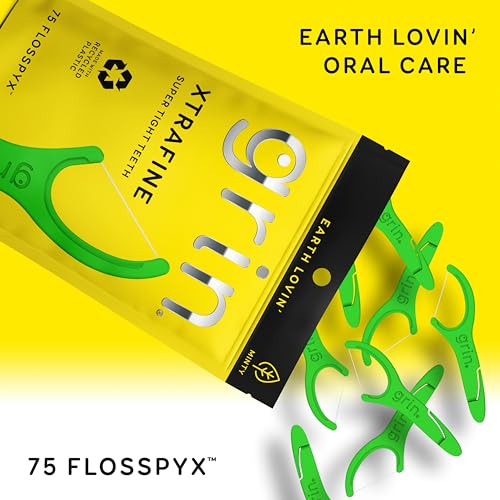 Grin Floss Picks for Tight Teeth - 75 Minty Dental Flossers