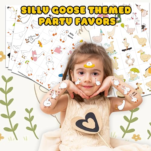 96PCS Kids Temporary Tattoos Silly Goose Design Pre-Cut Waterproof Safe for Kids Boys Girls