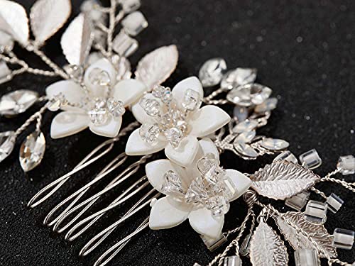 SWEETV Silver Bridal Hair Comb Clip with Crystal Flowers