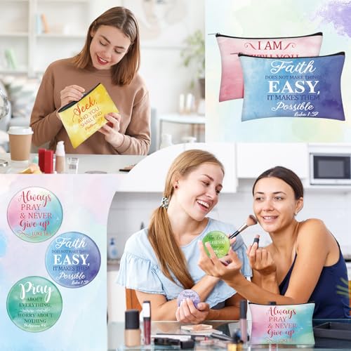 Geelin 24 Pcs Watercolor Christian Gifts for Women - Makeup Bags & Mirrors