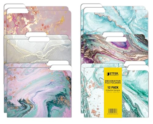 Decorative File Folders - 12 Pack Marble Designs, Letter Size