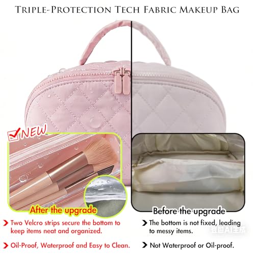 MINGRI Pink Quilted Makeup Bag Set - 2 Pcs Travel Toiletry Bags