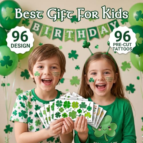 Lucky Irish Shamrock Temporary Tattoos for Saint Patrick's Day & Birthday Parties
