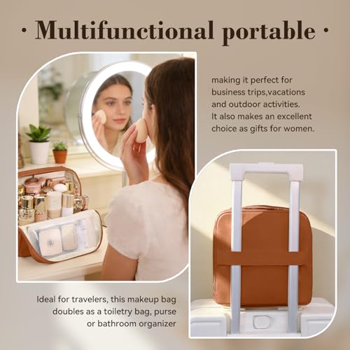 XMDRISH Magnetic Standing Large Capacity Travel Cosmetic Bag - Brown