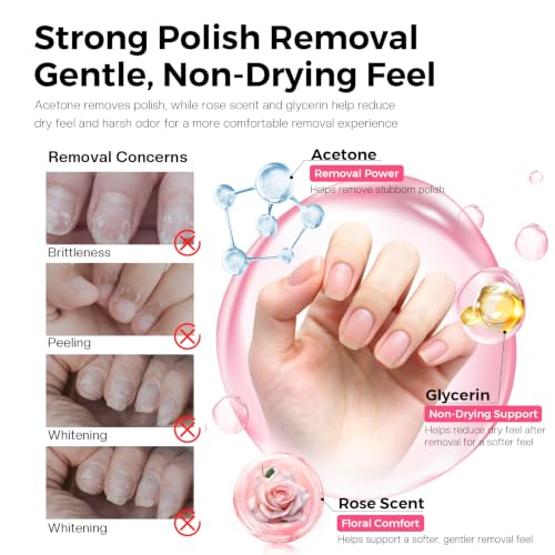 Morovan Rose Acetone Nail Polish Remover - Gentle, Fast Gel & Nail Adhesive Removal, 8 Fl Oz