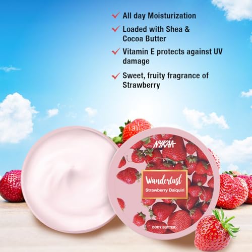 Nykaa Wanderlust Strawberry Daiquiri Body Butter, 6.7 oz Moisturizing Cream