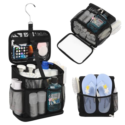 CUBETASTIC Portable Mesh Shower Caddy - Black, Quick Dry Tote for College, Gym & Travel