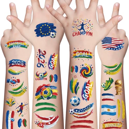 Awinmay Multicolor Soccer Tattoos 45 Pcs World Cup Temporary Body Stickers for Kids & Teens