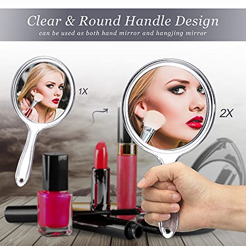 Jetec 12 Pcs Double-Sided Handheld Mirror, 1X/2X Magnifying, Clear Frame, Travel Gift