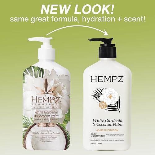 Hempz Body Lotion - White Gardenia & Coconut Palm, 17 Fl Oz - Vegan, Paraben-Free Moisturizer with Shea Butter & Hemp Seed Oil