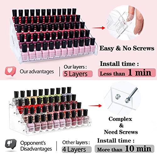 5-Tier Acrylic Nail Polish & Sunglasses Organizer - Tool-Free Display Shelf