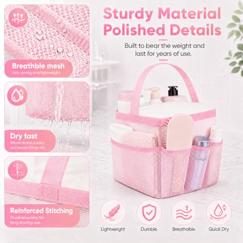 Large Capacity Mesh Shower Caddy with 9 Pockets - Portable Toiletry Organizer for Dorm, Gym, Beach