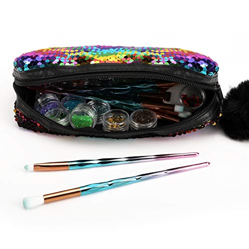 Rainbow Sequin Pencil Case & Makeup Bag for Girls, Large Capacity Organizer