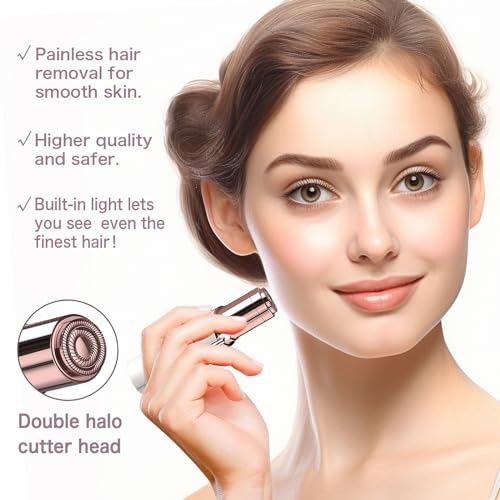 innobeaut Facial Hair Removal for Women, Electric Painless Facial Hair Remover for Face, Lip, Chin with USB Rechargeable and 2 Replacement Heads,Rose Gold