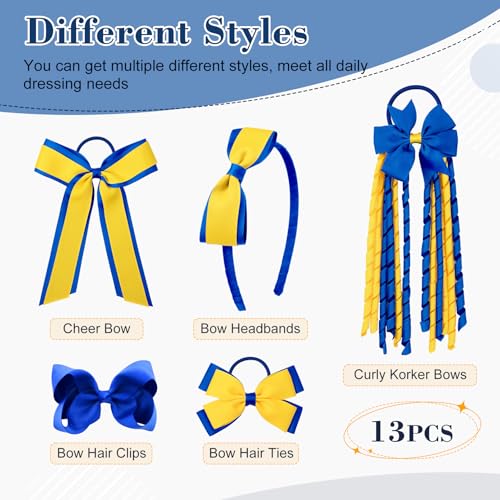 DEEKA 13 PCS Hair Accessories Set - Yellow & Royal Blue Bows & Clips