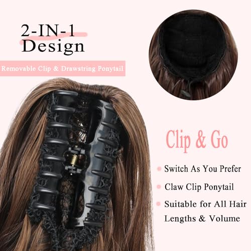 30-Inch Wavy Ponytail Extension with Claw Clip - Synthetic Hairpiece