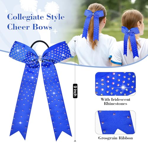 DEEKAI Royal Blue Cheer Bow Set with Rhinestones - Collegiate Style, Handmade for Girls & Teens, 12 Pack