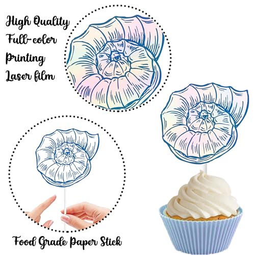 24PCS Starfish & Seashell Cupcake Toppers - Ocean Party Decorations