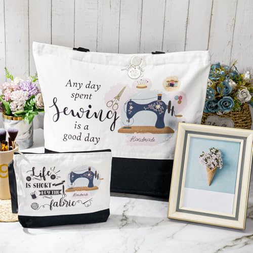 3-Piece Pig Lover Canvas Tote Bag, Makeup Pouch, and Keychain Gift Set