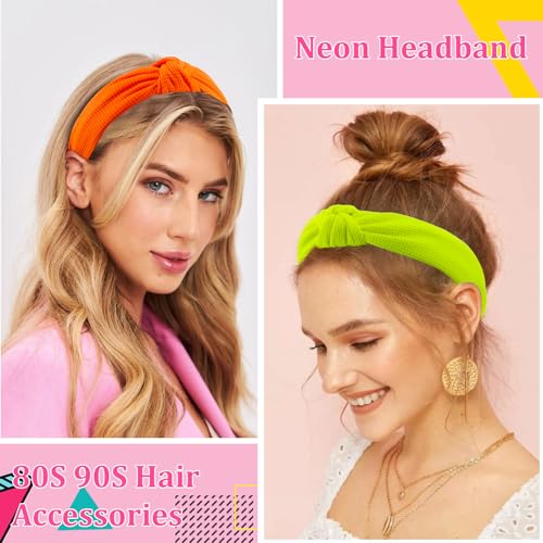 KICOSY Neon Headbands for Women 80s 90s Retro Fashion Knot Hair Bands (4 Pack)