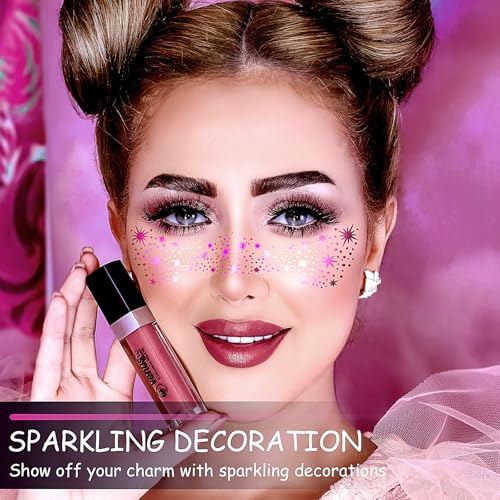 Glitter Freckles Temporary Face Tattoos - 6 Sheets of Pink Sparkle Patches