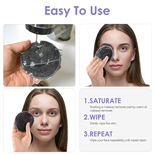 SUNLAND Reusable Microfiber Makeup Remover Pads - 16 Pack with Travel Bag