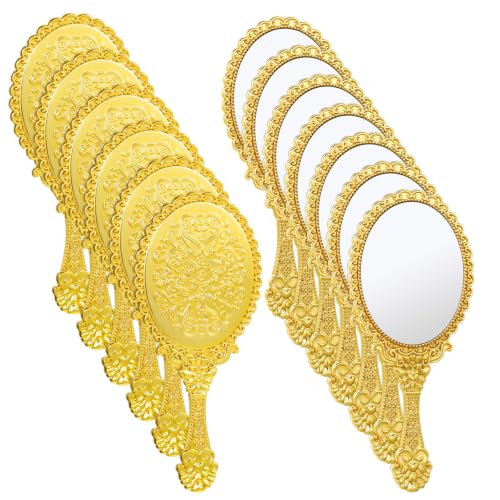 12 Pack Vintage Handheld Makeup Mirrors 6.88x3 Inches with Embossed Floral Pattern