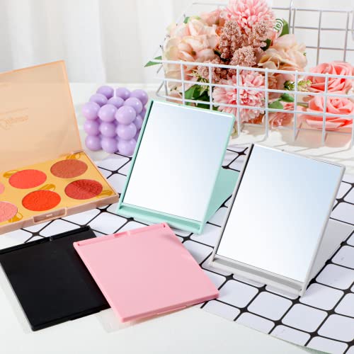 4 Pcs Portable Folding Travel Mirrors Set - Compact Makeup Mirrors in Pink, Black, White, and Green
