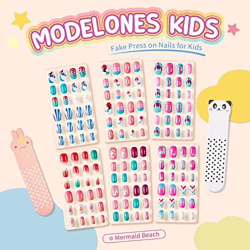 Modelones Kids Press on Nails Set - 144 Pcs Glitter Mermaid Art