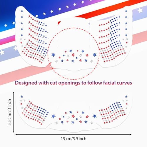 Mysense Glitter Freckles Face Tattoo - American Flag Design for 4th of July