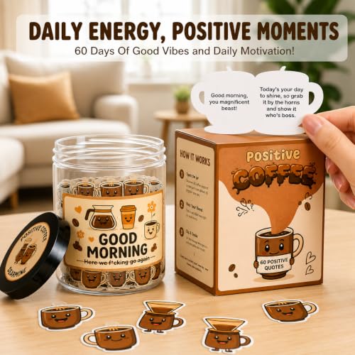 Positive Coffee Jar with 60 Affirmation Cards - Inspirational Gift