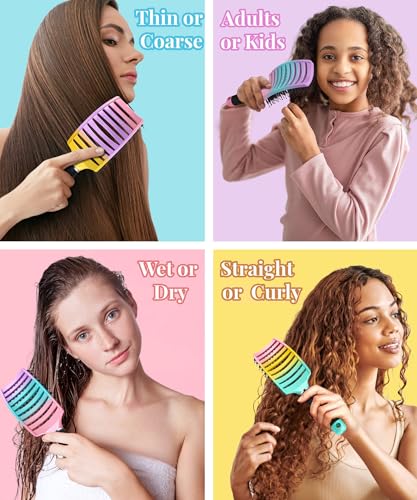 KTKUDY Detangling Hair Brush for Women & Kids - Green-Yellow-Pink Gradient, Wet & Dry Hair, All Hair Types