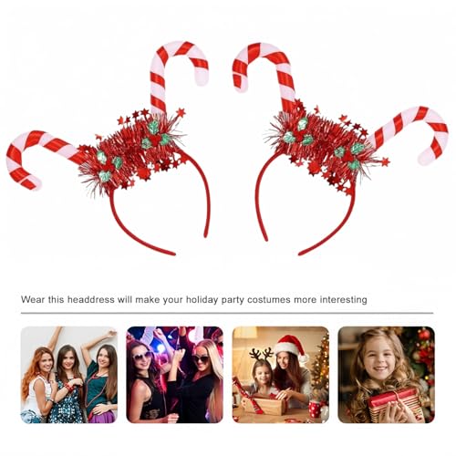 Light-Up Christmas Headbands - 2Pcs Candy Cane Holiday Accessories