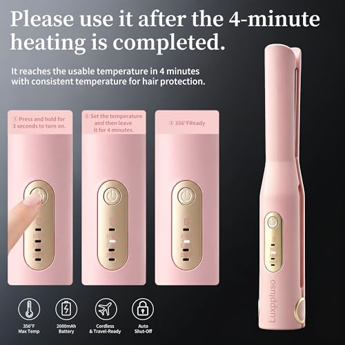 Cordless 2-in-1 Hair Straightener and Curling Iron - Portable USB-C Rechargeable Styler