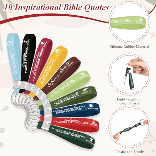 Fumete Warm Color Spanish Bible Verse Keychain & Makeup Bag Set - 20 Pcs Christian Gifts for Women