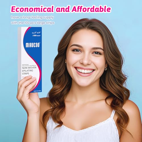 MIRUCOO Non-Woven Wax Strips - 100 Count, 3" x 9" for Body & Facial Hair Removal