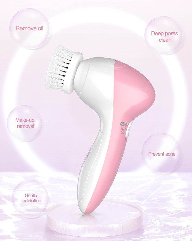 Facial Cleansing Brush for Women, 3-in-1 Face Cleanser and Exfoliator Brush with 3 Brush Heads, 2 Speeds, Battery Operated Waterproof Spin Brush, Portable Travel Case, Perfect Valentine's Day (Green)