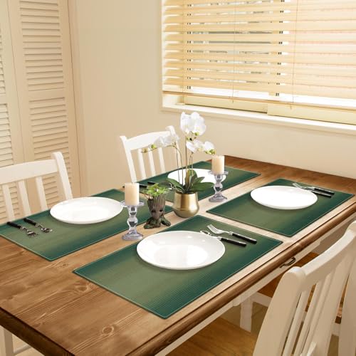 Emvency Geometric Striped Placemats Set of 4 - 12x18 Inch Sage Green