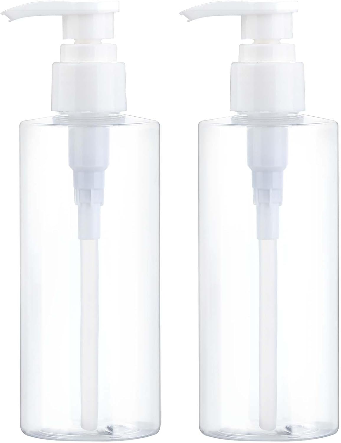 BPA-Free Plastic Pump Bottle Dispenser - Refillable 2-Pack for Shampoo, Lotion & Body Wash | Clear Cylindrical Design