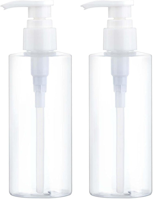 Plastic Pump Bottle Dispenser - BPA-Free Clear Refillable Containers | 2 Pack for Shampoo, Lotion, Body Wash & More