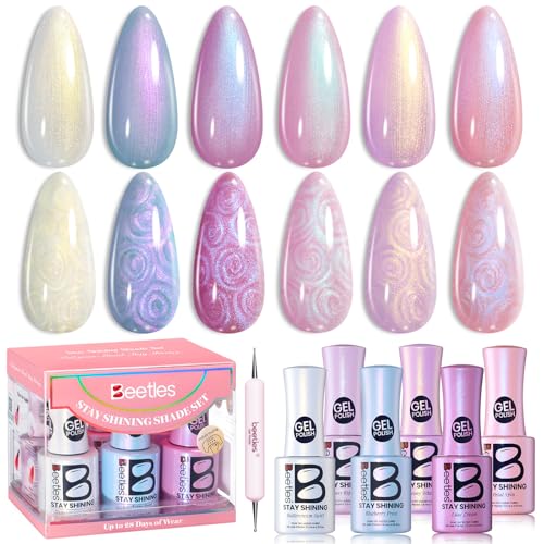 Beetles Pearly Swirl Gel Polish Set - 6 Piece Shell Texture Nail Art Kit
