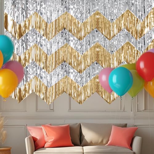 Gold & Silver Wave Fringe Curtain Banner - 6 Pack (9.7x78.7 In)
