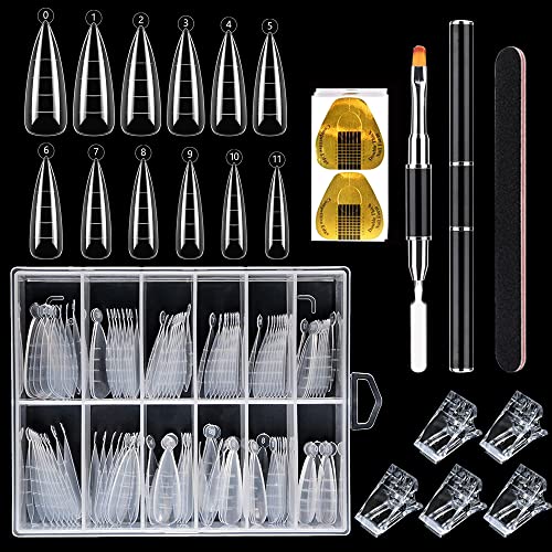 LIONVISON Poly Gel Nail Forms Stiletto Shape 120Pcs Clear Extensions with Brush & File - Variation C