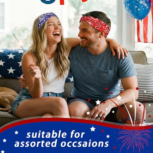 Jutom 10 Pcs Paisley Bandana Headbands for Women - Red, White, Blue
