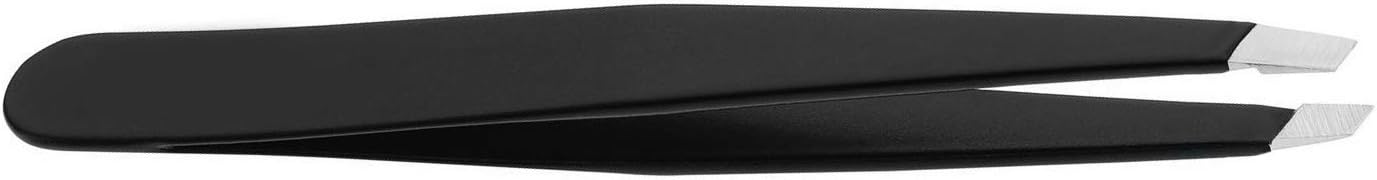 AURAY Stainless Steel Eyebrow Tweezers - Slanted Tip Facial Hair Removal Tool for Men & Women | Black